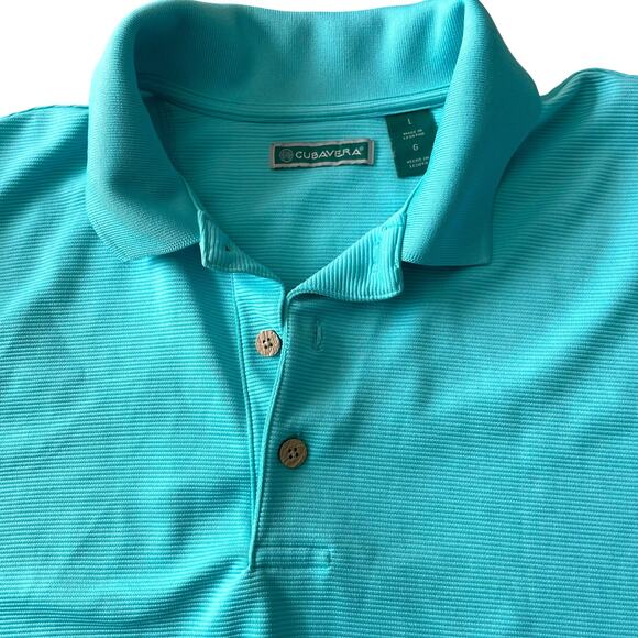 Cubavera Mens Shirt Size Large Solid Texture Polo Short Sleeve Blue Curacoa - Picture 3 of 7